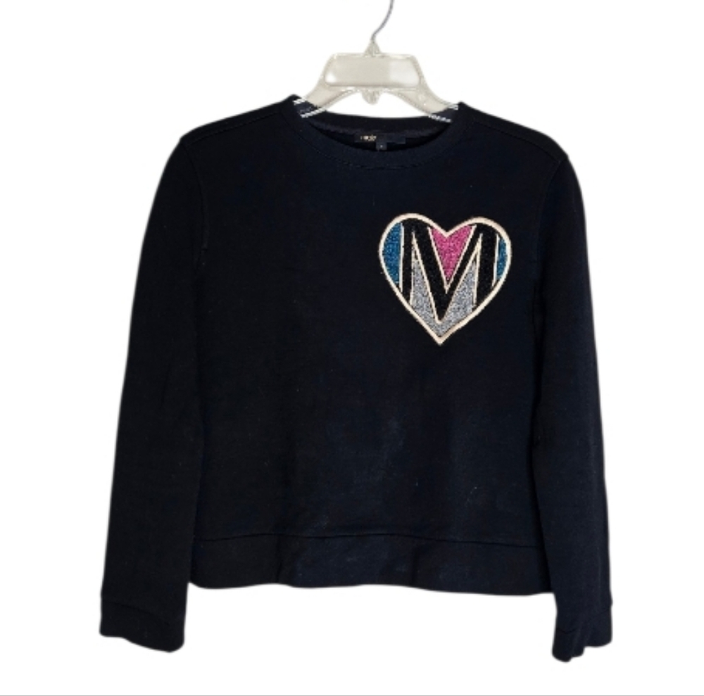 Maje Black Pullover Crewneck Heart Sweater Size 1